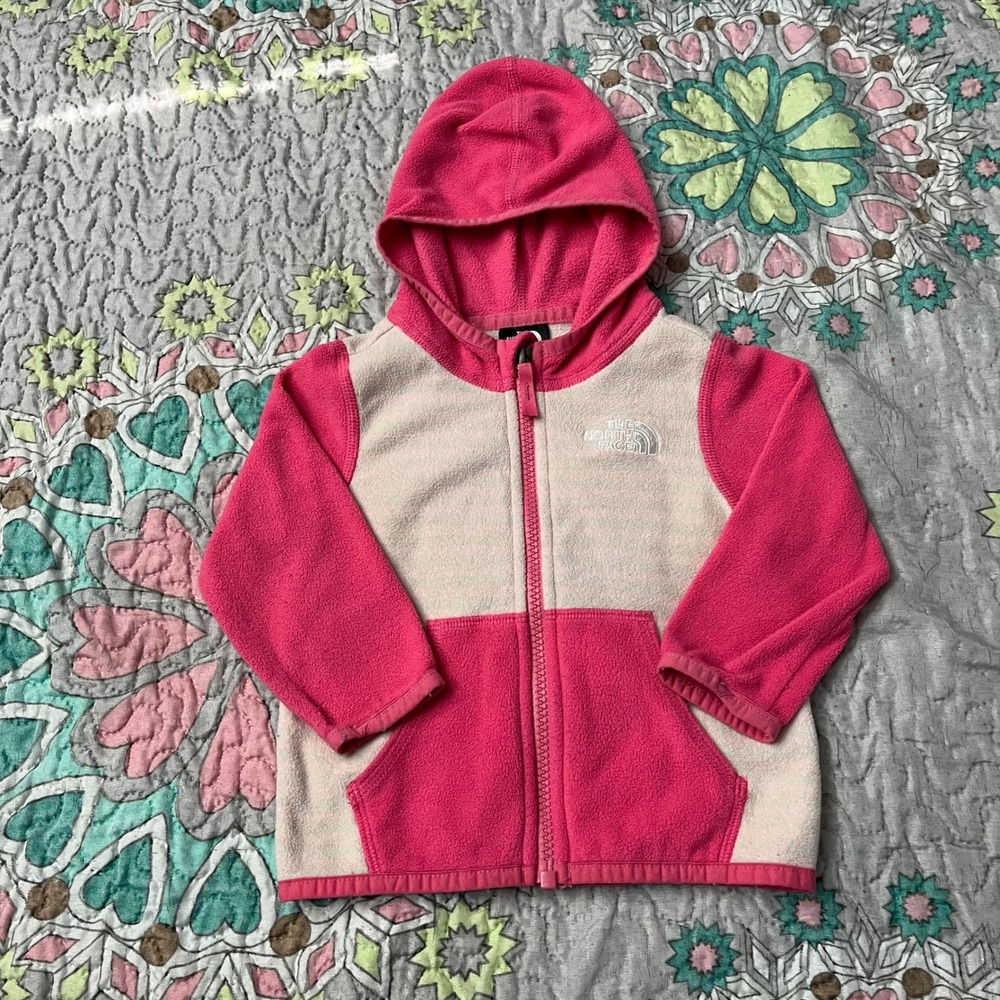 The North Face Infant Girls Pink Cream Fleece Full Zip Hoodie Jacket 6-12M